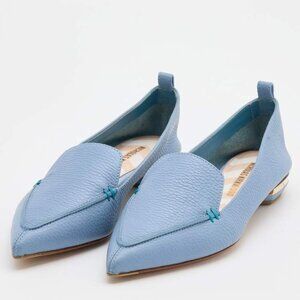 Nicholas Kirkwood Blue Leather Beya Flat Loafer, sz 38